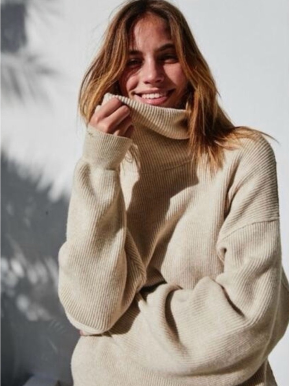 Free People Cozy Oversized Turtleneck Sweater - Cream